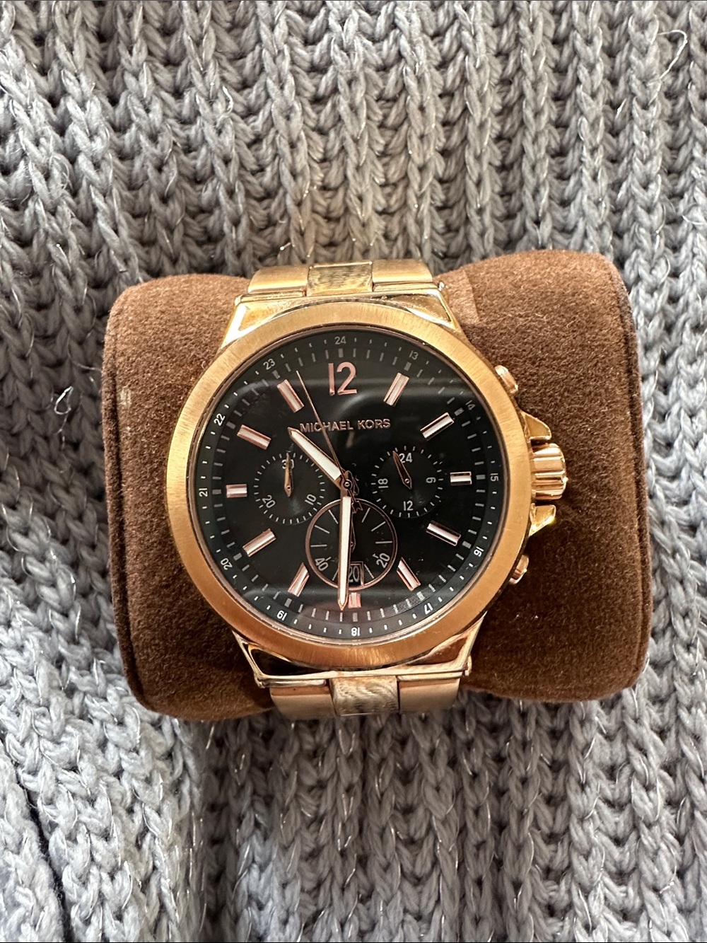 Michael Kors Rose Gold-Tone Watch with Black Dial